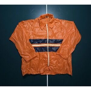 Vintage 70s Windbreaker Jacket Men's Medium Chest Striped Nylon Full Zip Orange